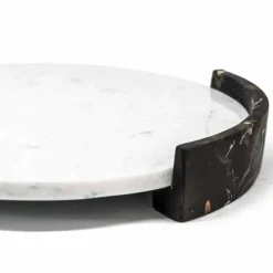 Vassoio Moderno Rotondo in Marmo Bianco di Carrara Made in Italy - Chet