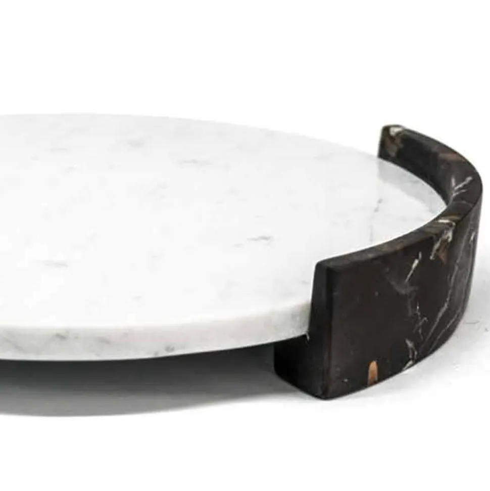 Vassoio Moderno Rotondo in Marmo Bianco di Carrara Made in Italy - Chet