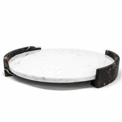 Vassoio Moderno Rotondo in Marmo Bianco di Carrara Made in Italy - Chet