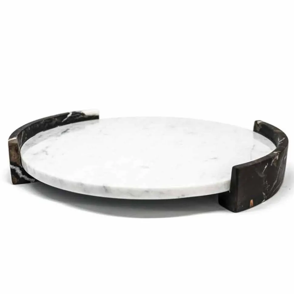 Vassoio Moderno Rotondo in Marmo Bianco di Carrara Made in Italy - Chet