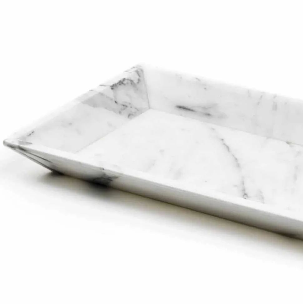 Vassoio Rettangolare in Marmo Bianco di Carrara Made in Italy - Vassili