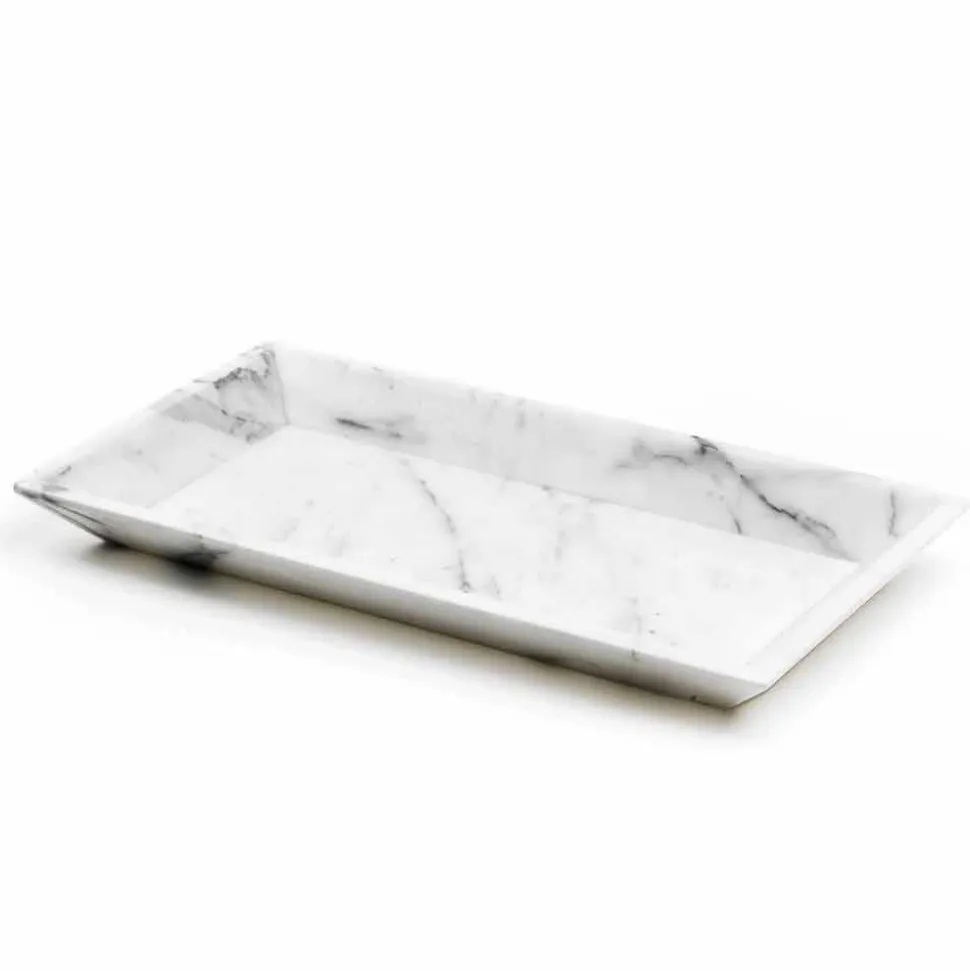 Vassoio Rettangolare in Marmo Bianco di Carrara Made in Italy - Vassili