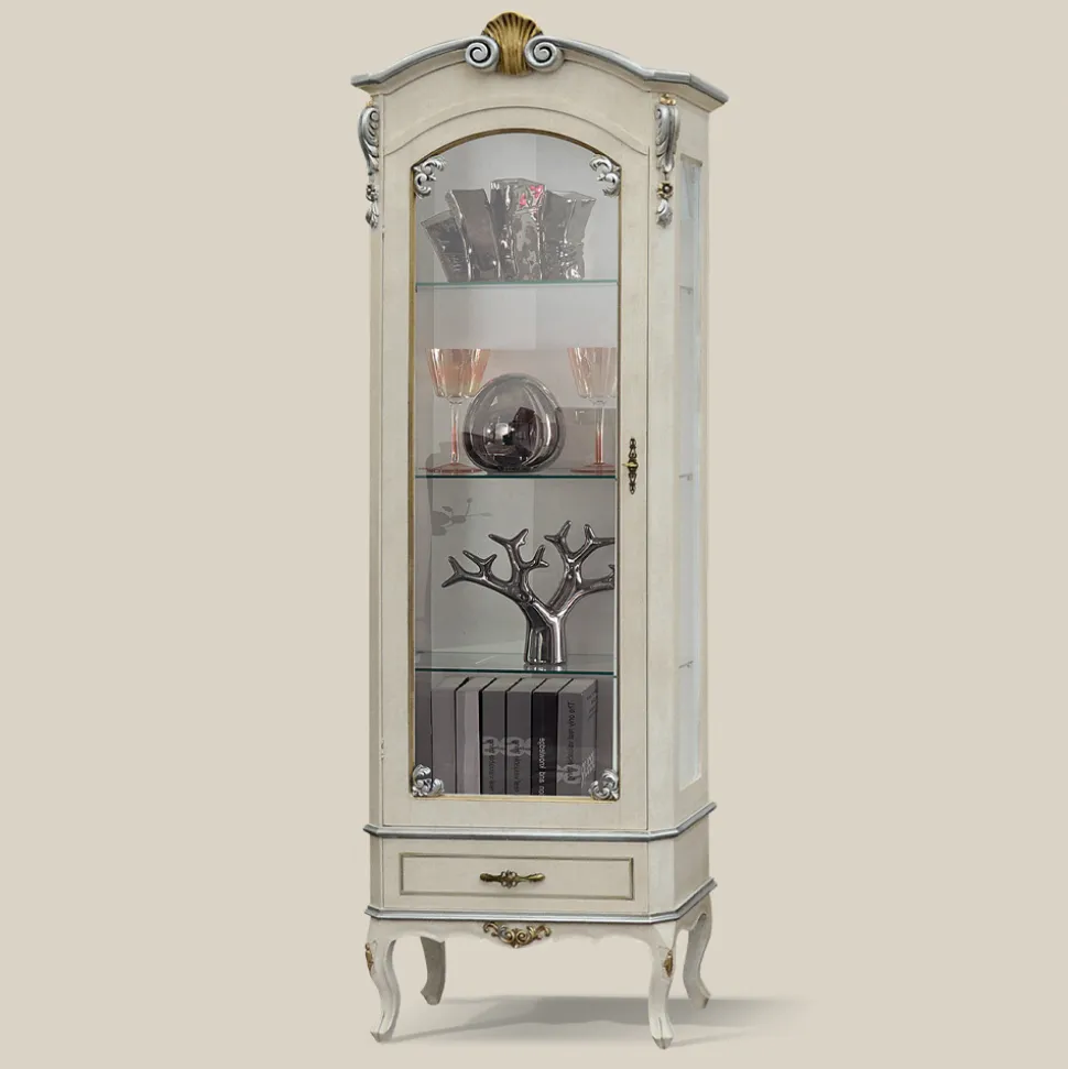 Vetrina Classica con Anta e Cassetto Legno Bianco Made in Italy - Cheverny