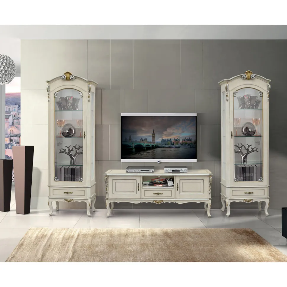 Vetrina Classica con Anta e Cassetto Legno Bianco Made in Italy - Cheverny