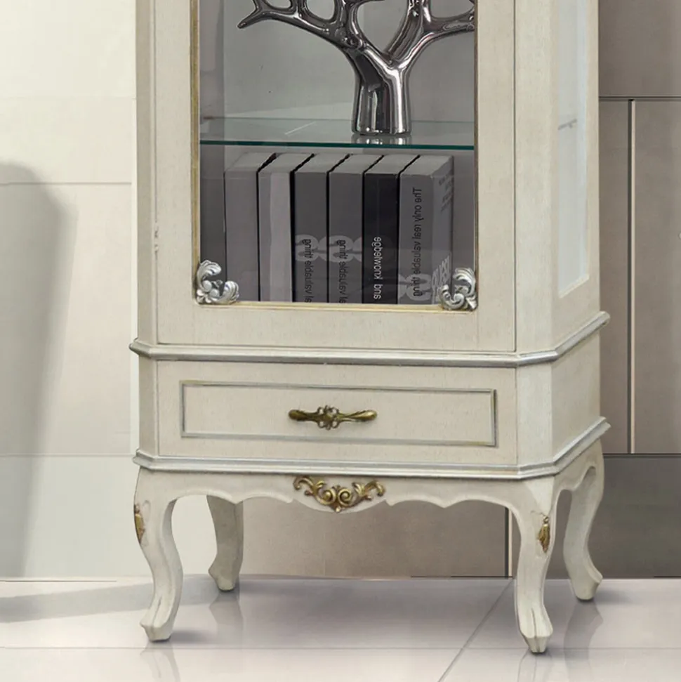 Vetrina Classica con Anta e Cassetto Legno Bianco Made in Italy - Cheverny