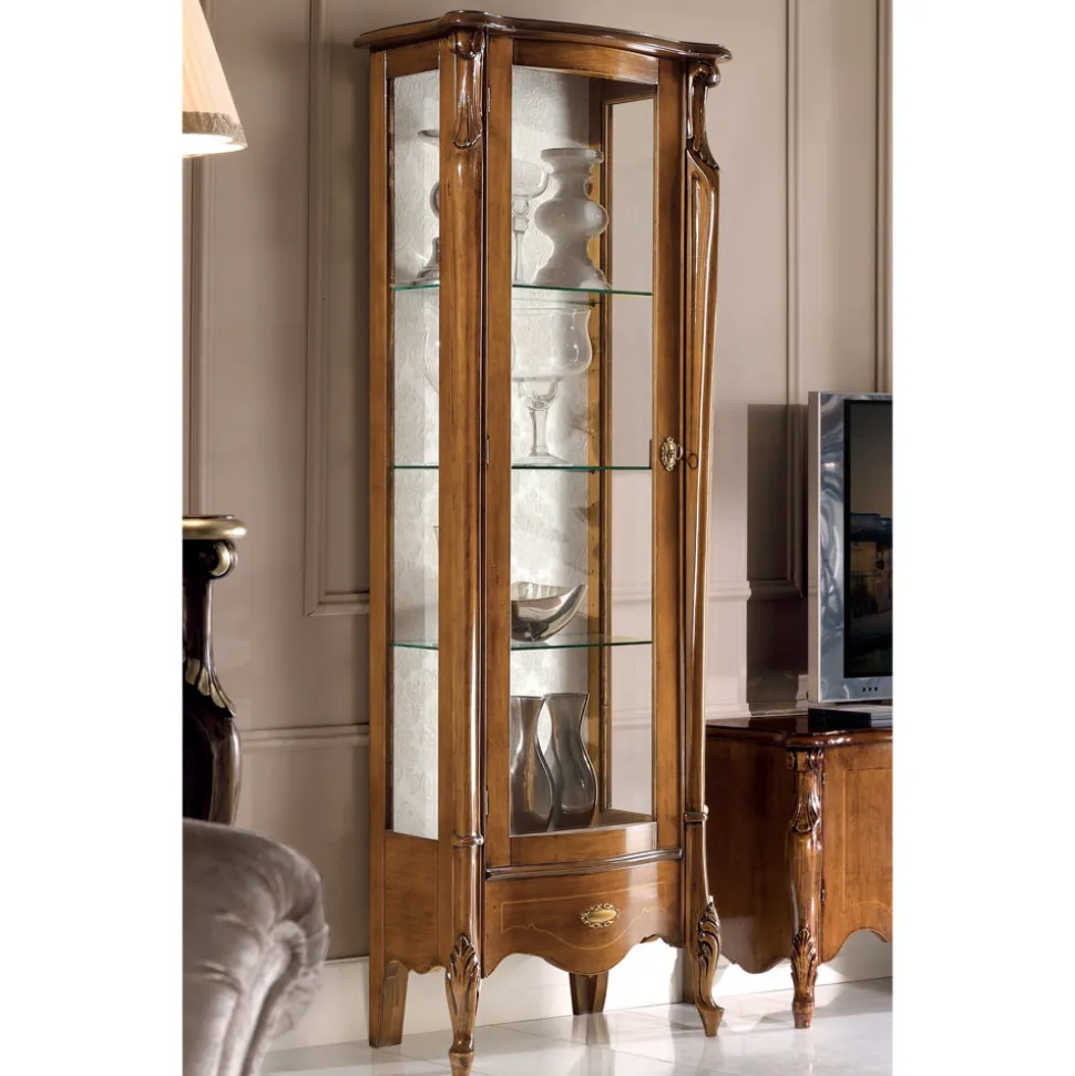 Vetrina Classica con Anta in Legno Bianco o Noce Made in Italy - Caligola