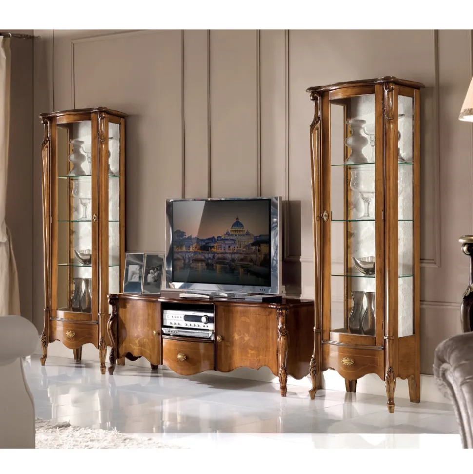 Vetrina Classica con Anta in Legno Bianco o Noce Made in Italy - Caligola