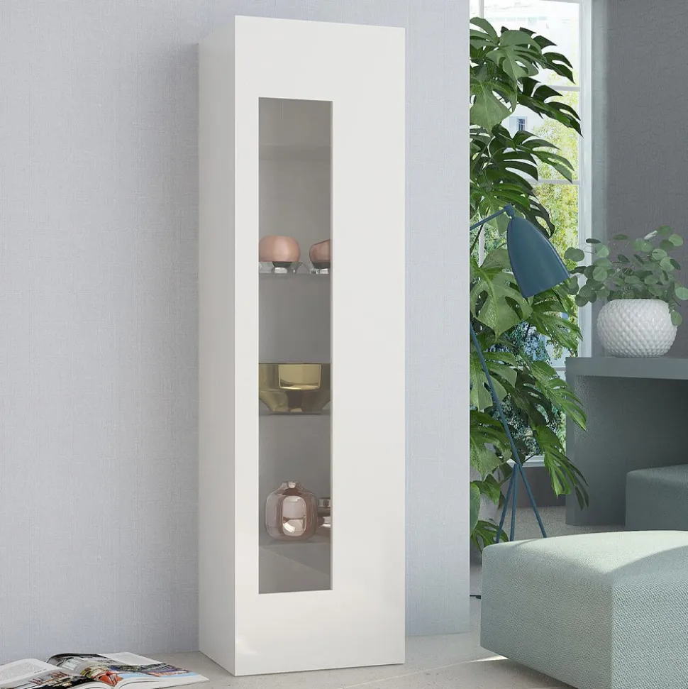 Vetrina da Salotto in Legno Bianco, Antracite o Cemento di Design - Suzana