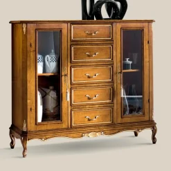 Vetrina Soggiorno in Legno con 2 Ante e 5 Cassetti Made in Italy - Richard