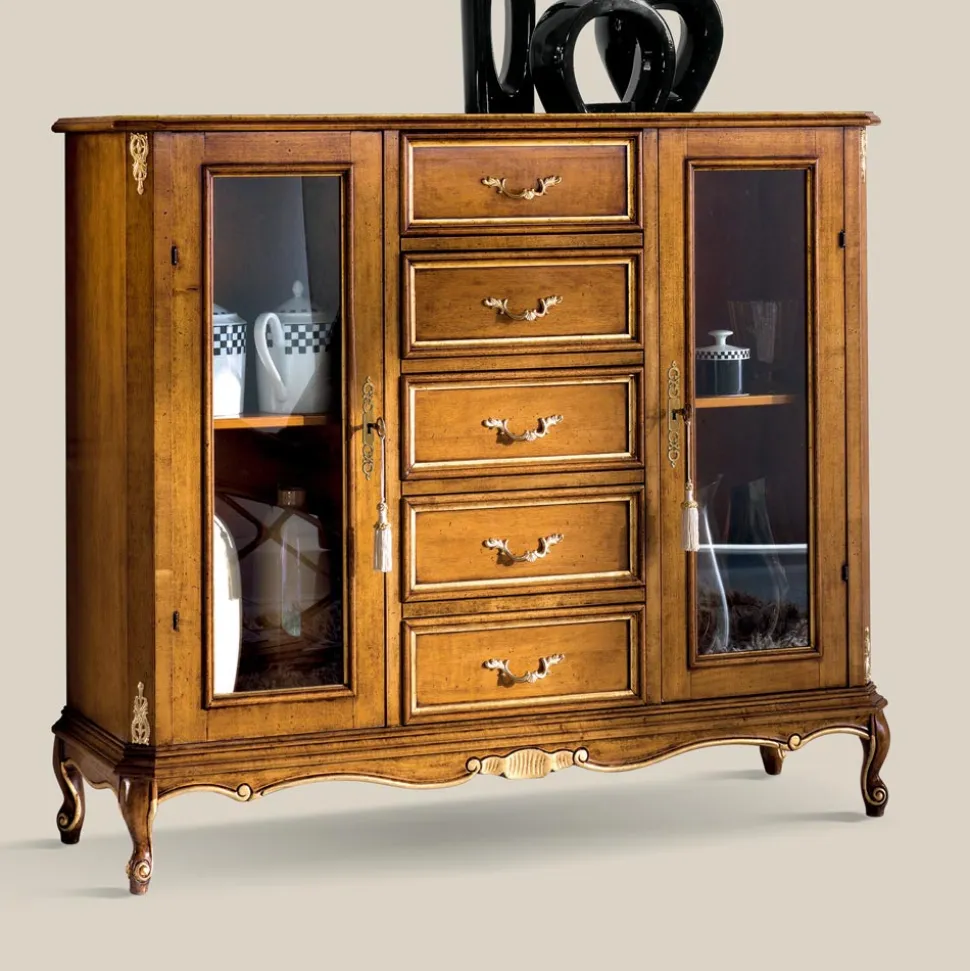 Vetrina Soggiorno in Legno con 2 Ante e 5 Cassetti Made in Italy - Richard