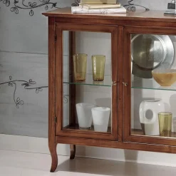 Vetrinetta con Ripiani in Vetro e Schienale Tappezzato Made in Italy - Assur