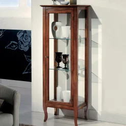 Vetrinetta con Ripiani in Vetro e Schienale Tappezzato Made in Italy - Assur