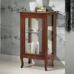 Vetrinetta con Ripiani in Vetro e Schienale Tappezzato Made in Italy - Assur