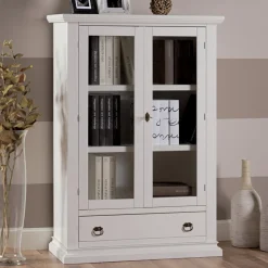 Vetrinetta in Legno con 1 Cassetto, 2 Ante e 2 Ripiani Made in Italy - Nanna